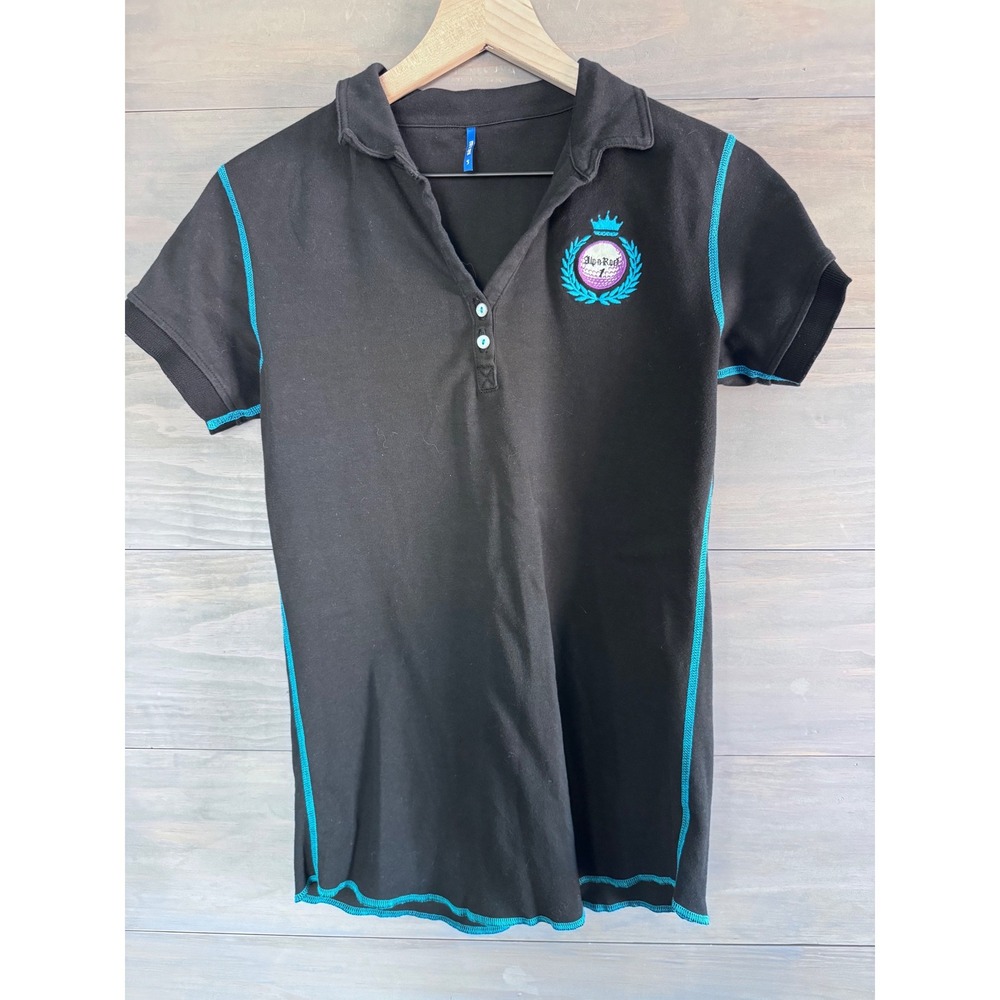 Alp-n-Rock Womens Golf Polo Shirt Black Organic Cotton Turquoise Stitch